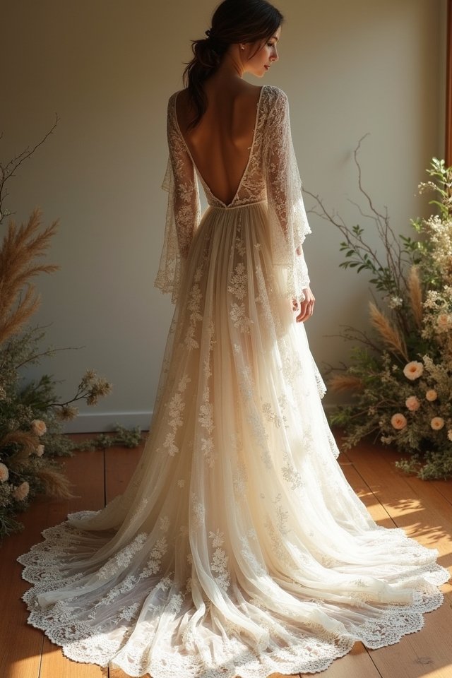 bohemian lace overlay gown elegance