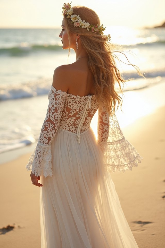 bohemian off shoulder wedding elegance