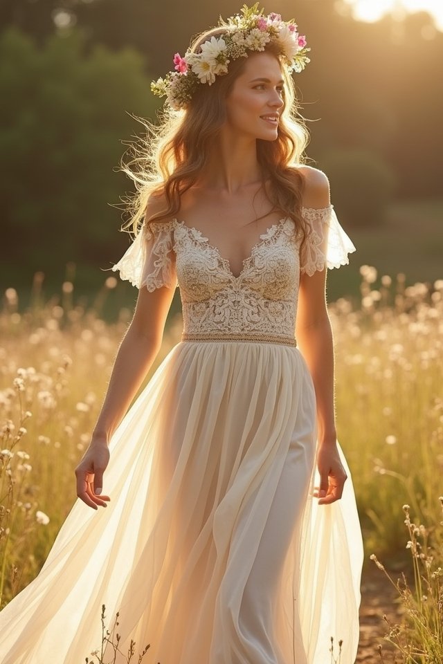 bohemian off the shoulder gowns