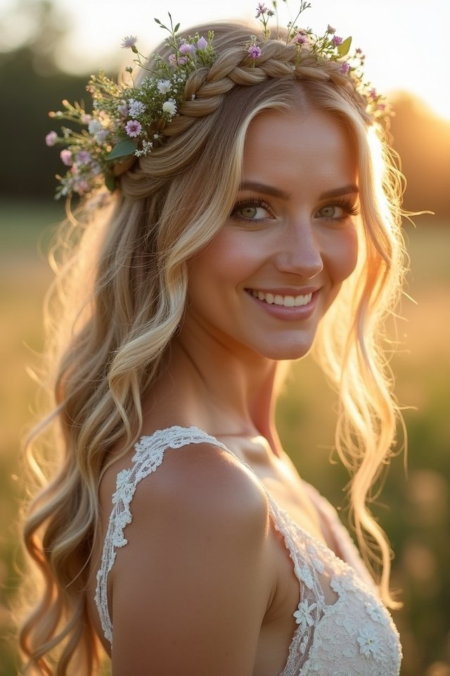 bohemian romantic wedding hairstyle