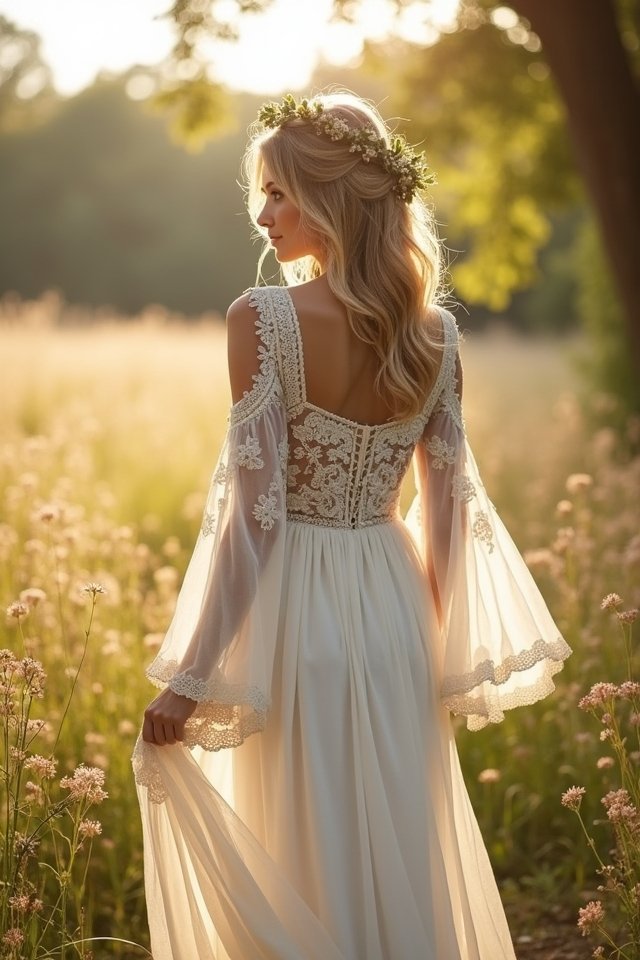 bohemian square neck gown