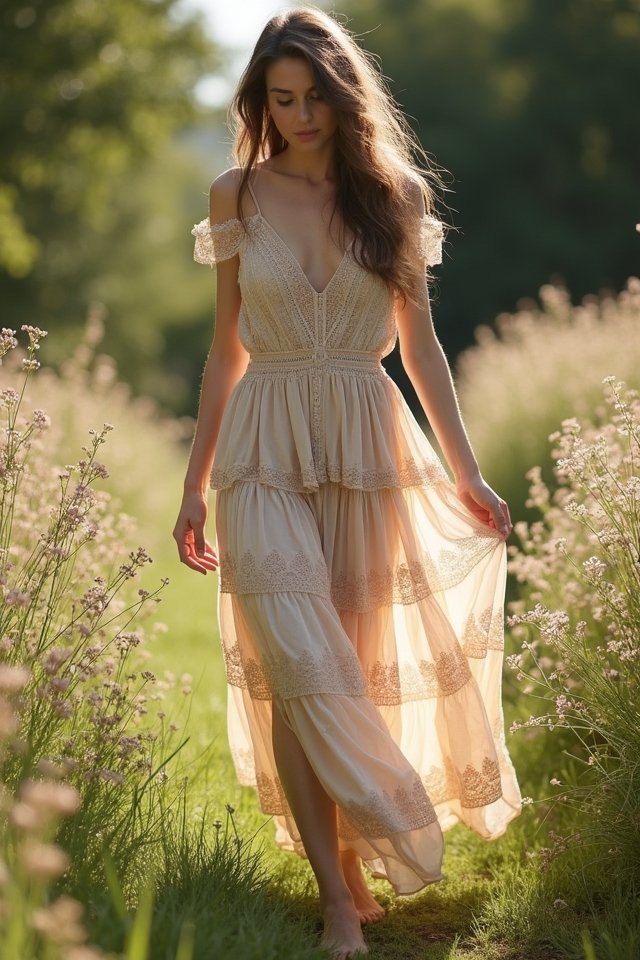 bohemian tiered dress elegance