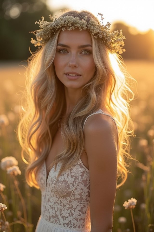 bohemian waves bridal hairstyle
