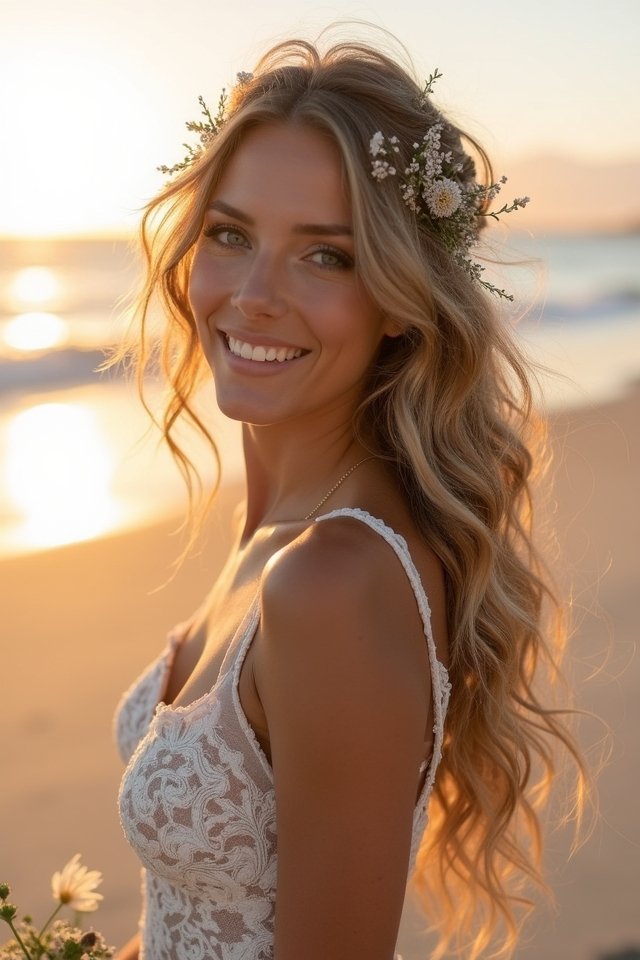 boho beachy bridal curls