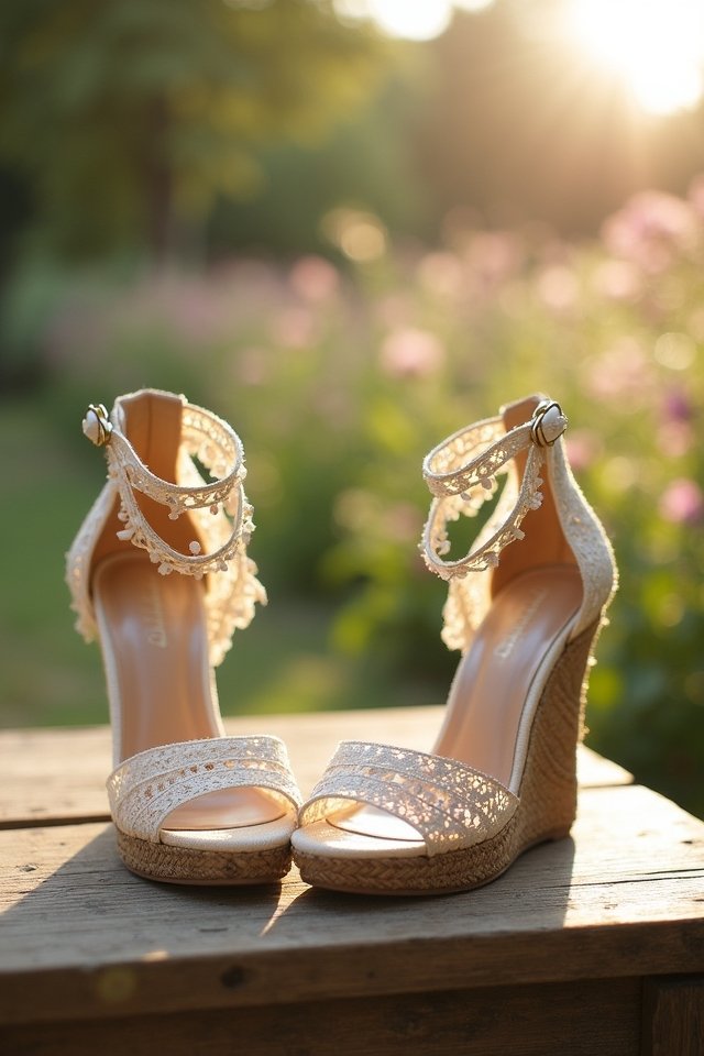 boho bridal wedge heels