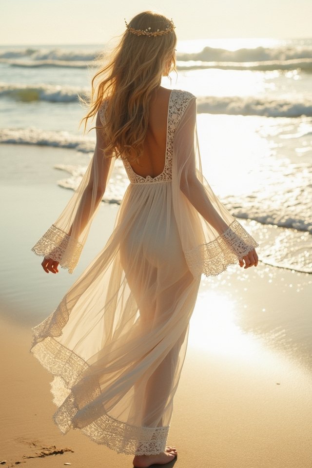 boho sheer bell sleeve dress