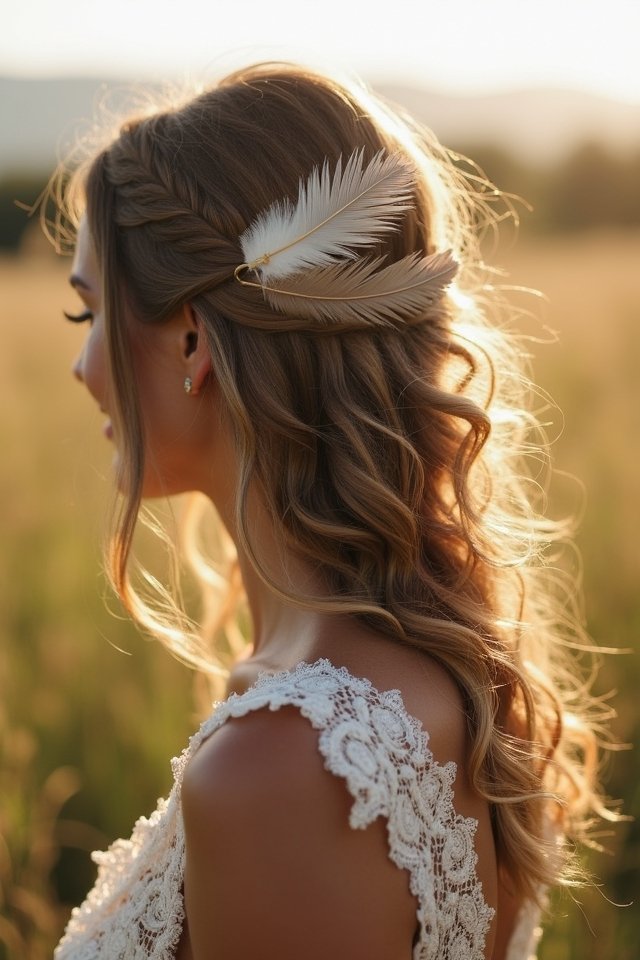 boho waves with feathers
