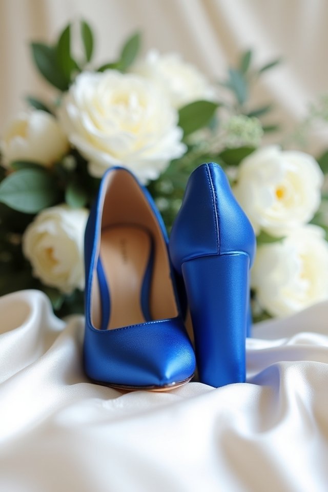 bold blue block heels