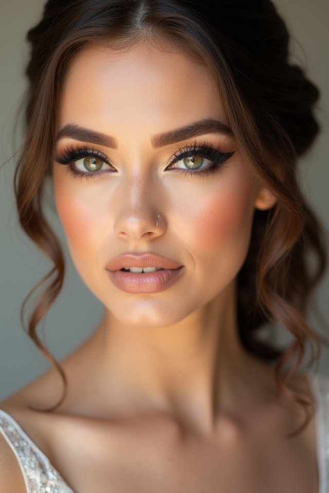 bold eyeliner nude lips