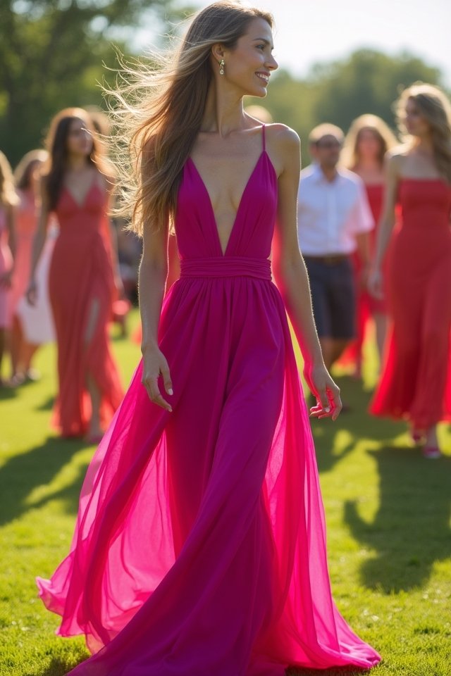 bold fuchsia fit and flare dress