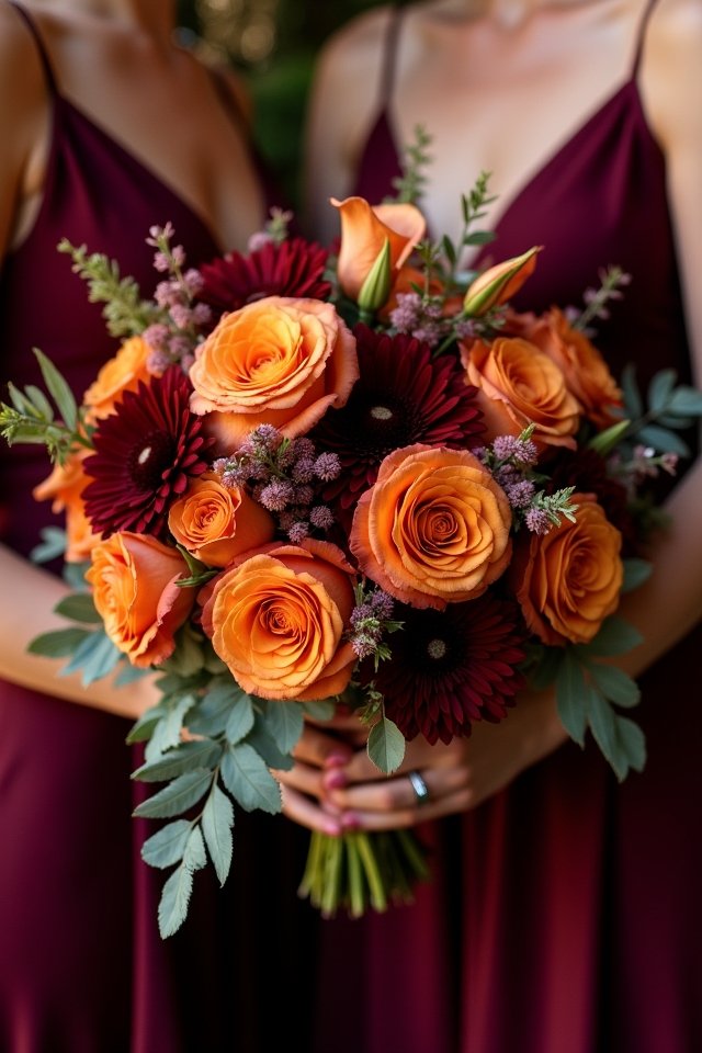 bold orange and burgundy