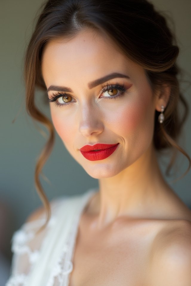 bold red lips natural eyes
