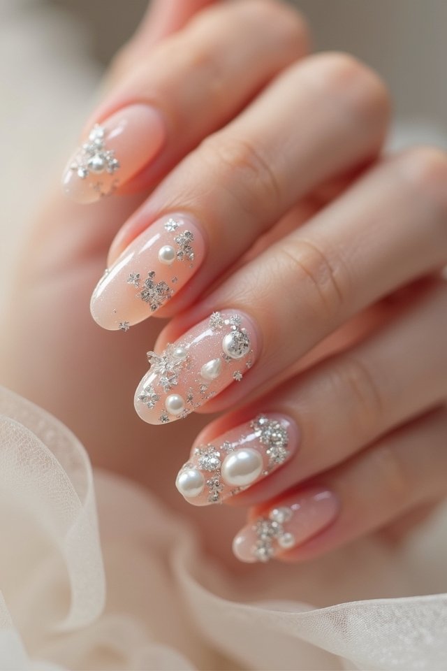 bridal nails with glitter