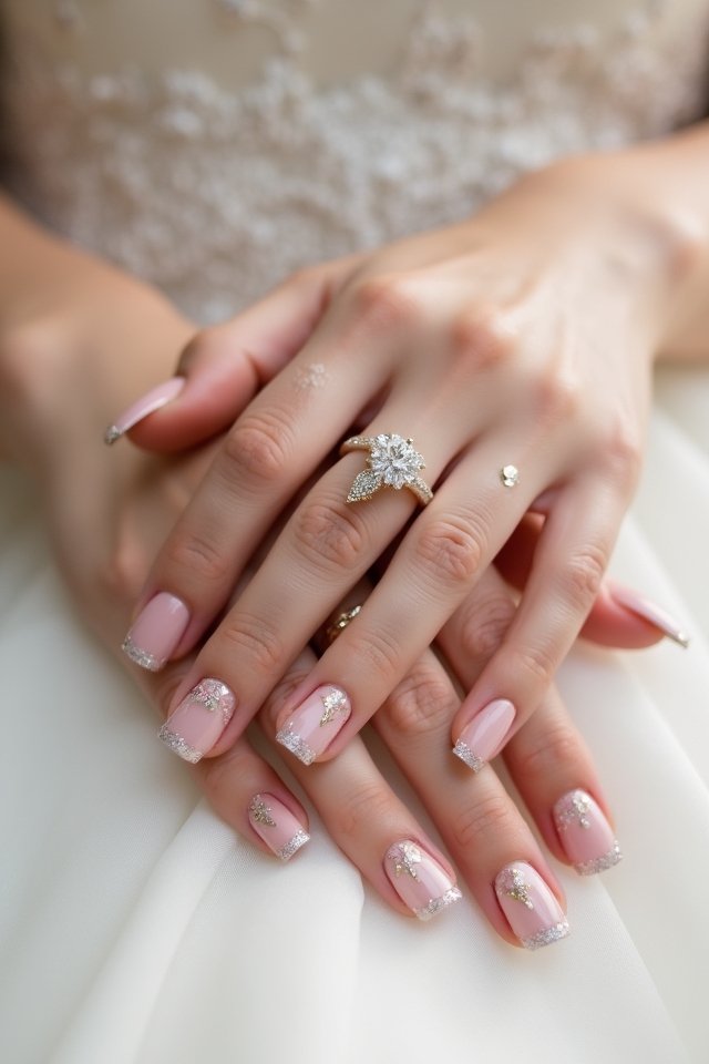 bridal nails with metallic accents