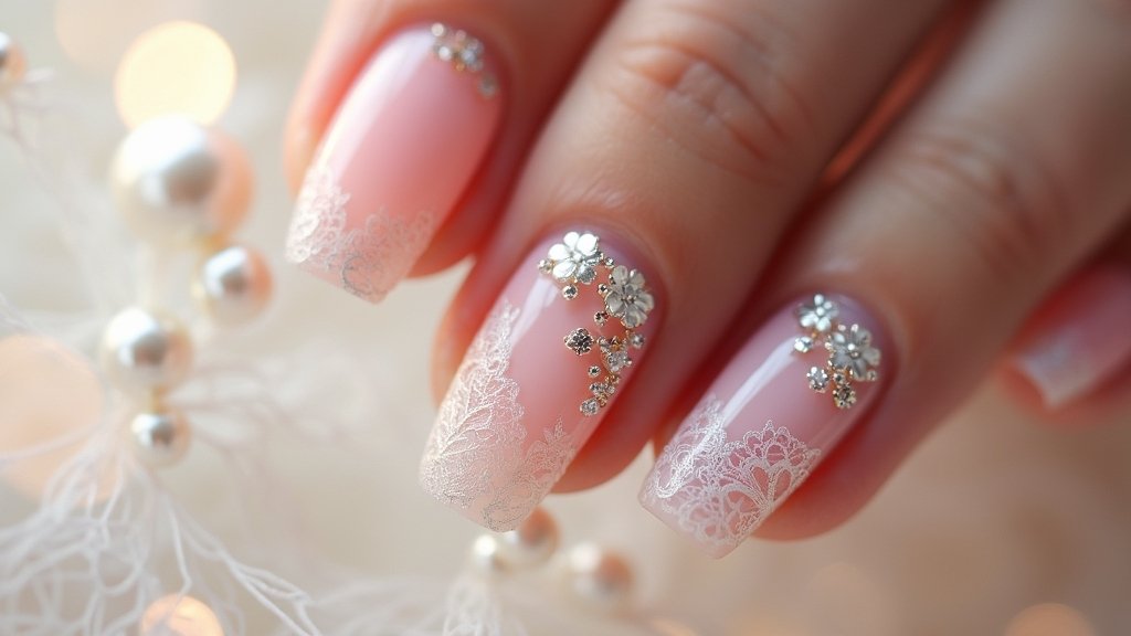 bridal nails with pearls