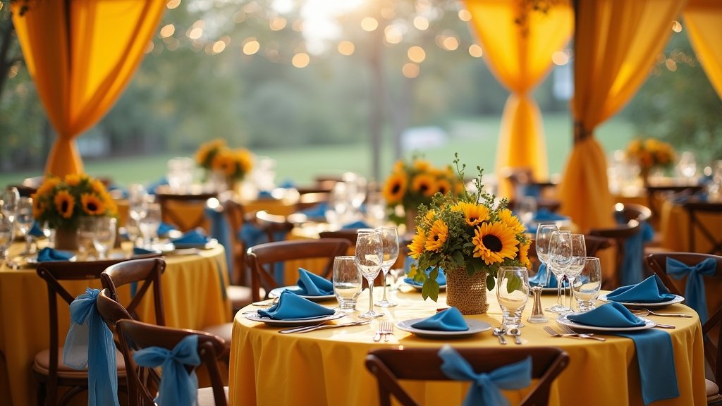 bright yellow and blue decorations