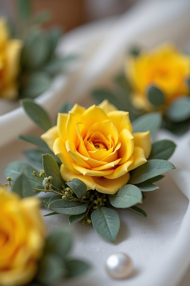 bright yellow buttonhole flowers