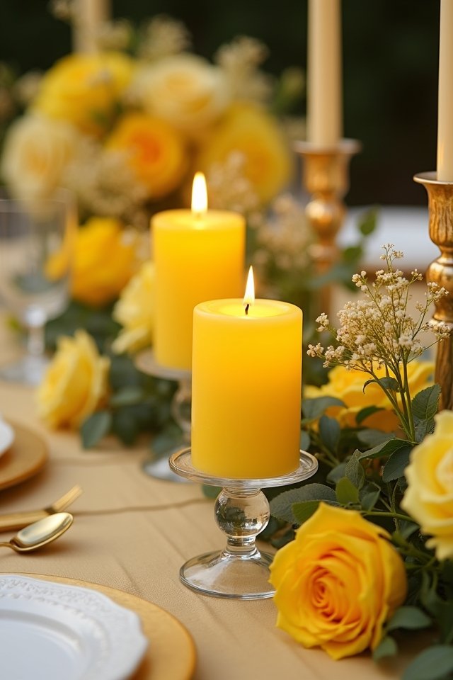 bright yellow candle accents
