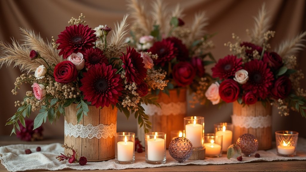 burgundy boho wedding centerpieces
