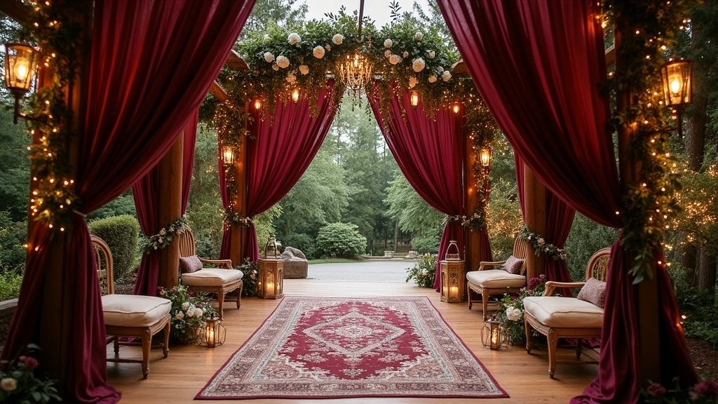 burgundy boho wedding entrance