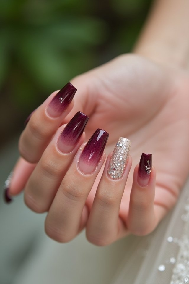 burgundy champagne ombre nails