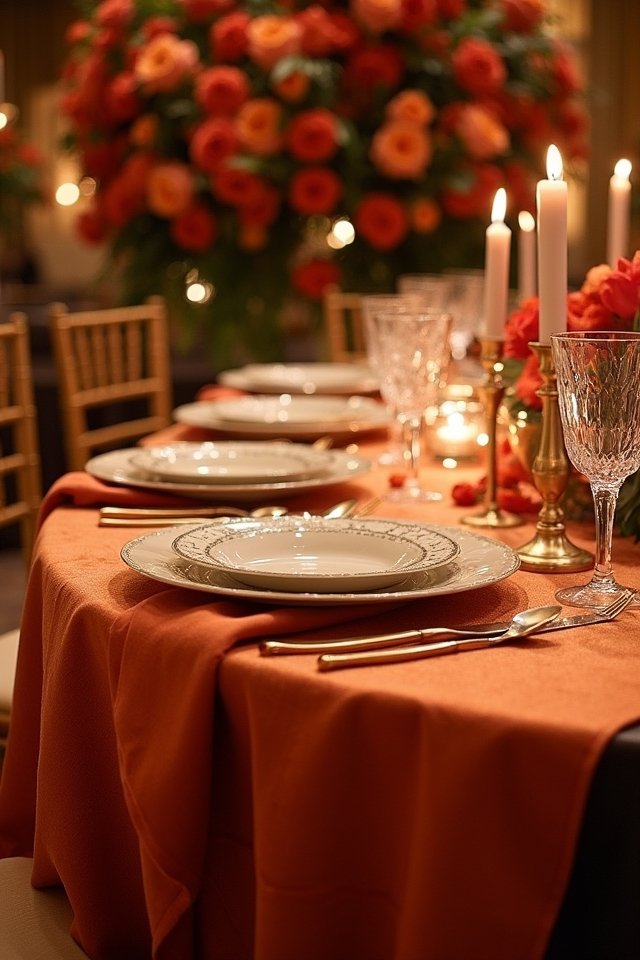burnt orange wedding table linens