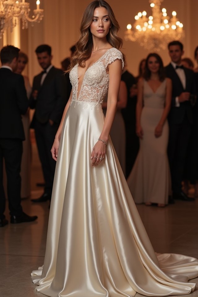 cap sleeve satin gown