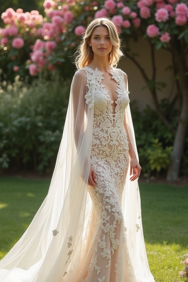caped bridal ensemble elegance
