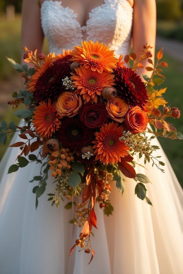 cascading autumn foliage bouquet