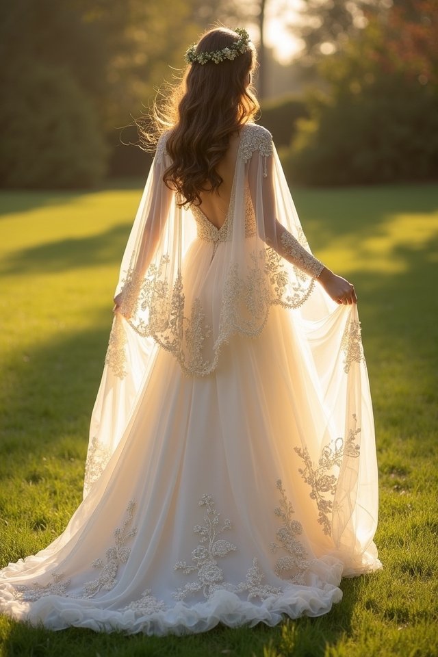cascading cape dress elegance