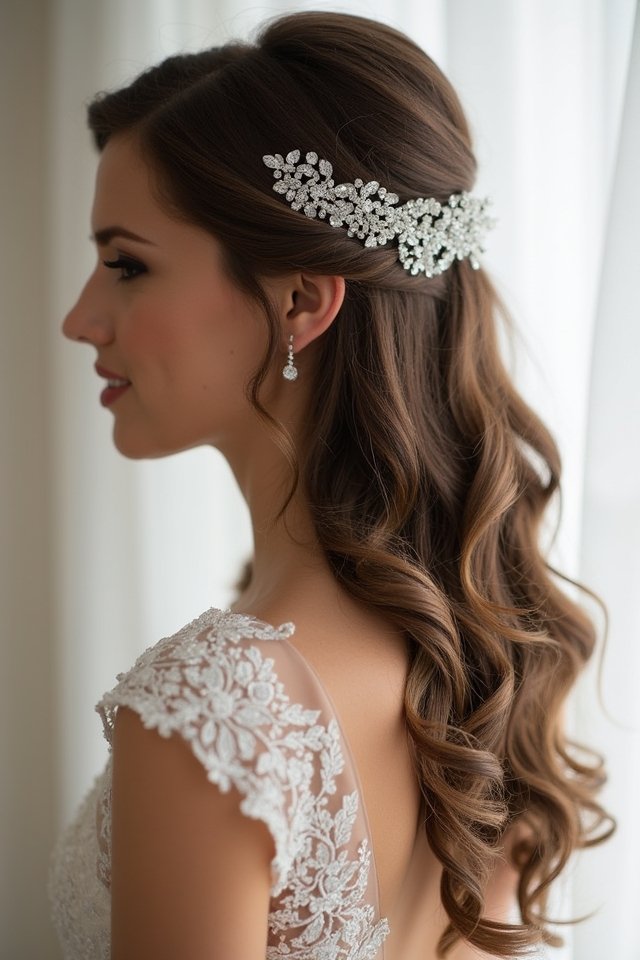 cascading curls with bling