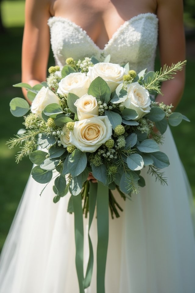 cascading sage green bouquet