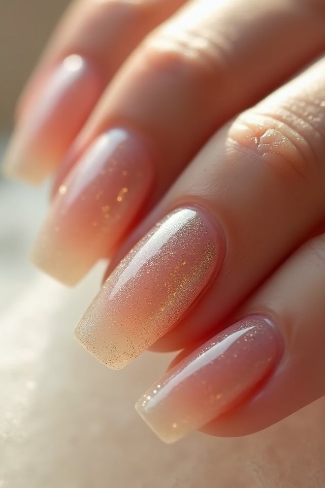 champagne gold pink ombre nails