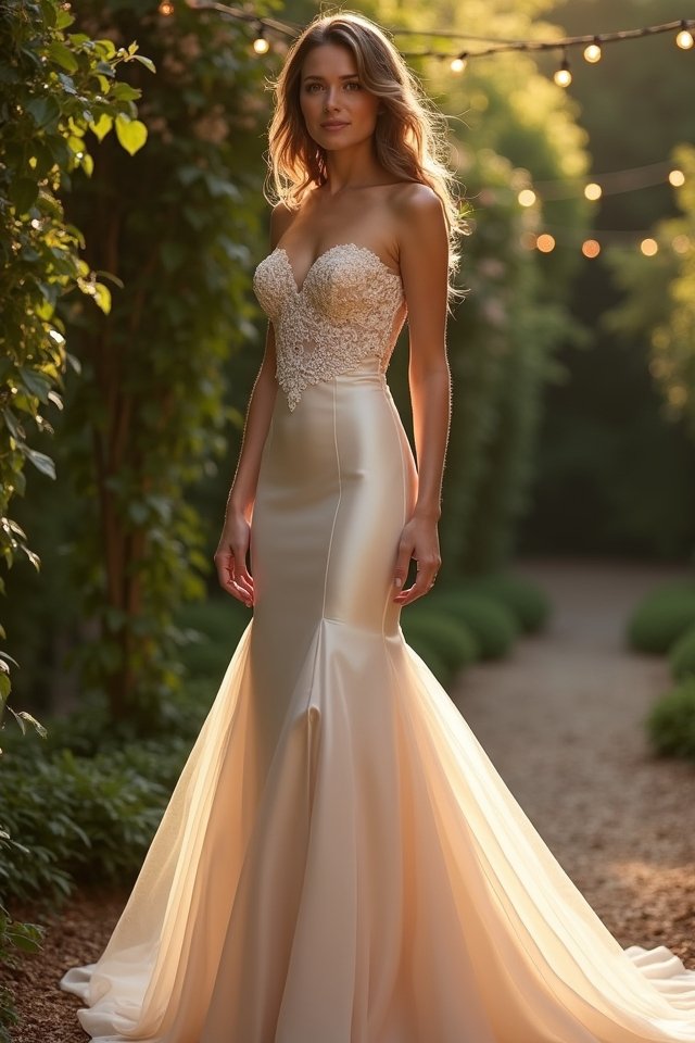 champagne strapless mermaid gown