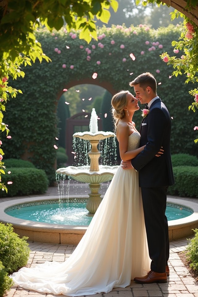 charming courtyard fountain backdrop