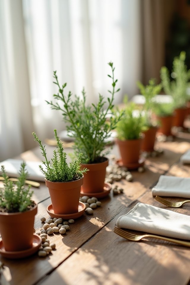 charming potted herbs centerpiece
