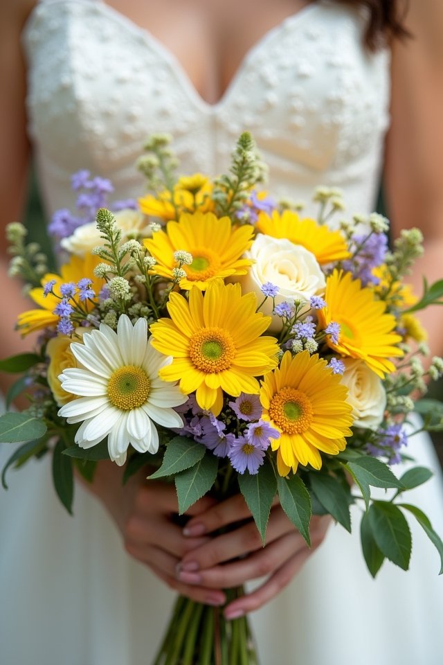cheerful wildflower wedding bouquet