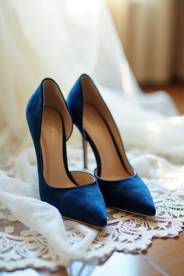 chic blue velvet wedding heels
