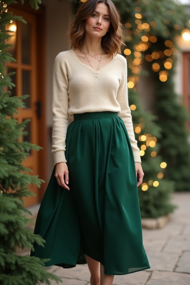 chic cashmere and flowy skirt