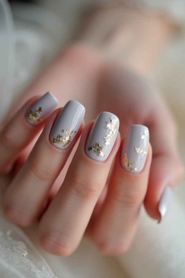 chic grey gold foil nails
