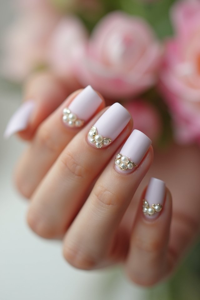 chic matte nails with pearls