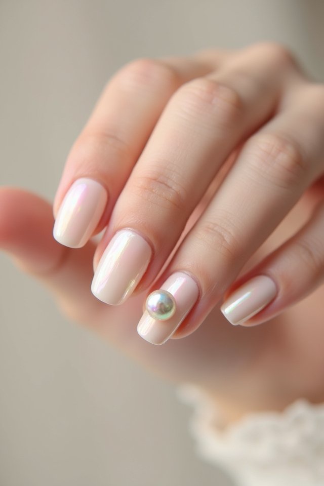 chic single pearl manicure