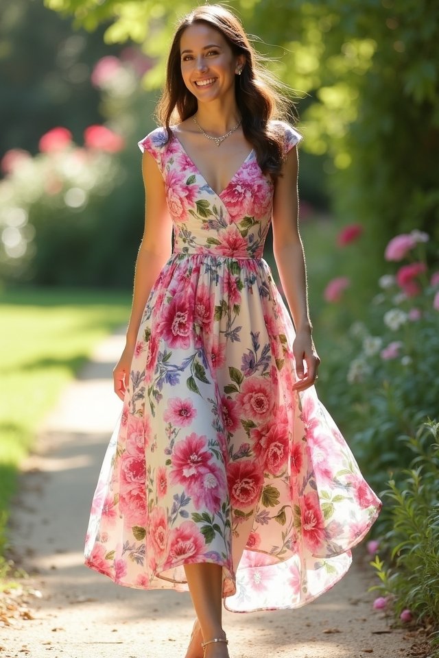 chic tea length floral dress