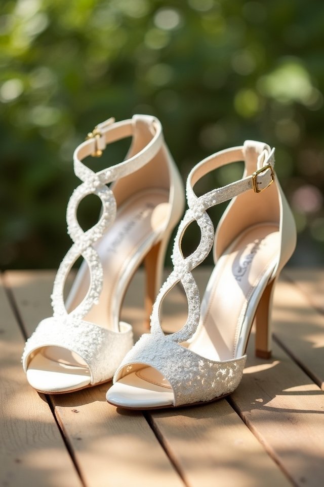 chic white lace up heels