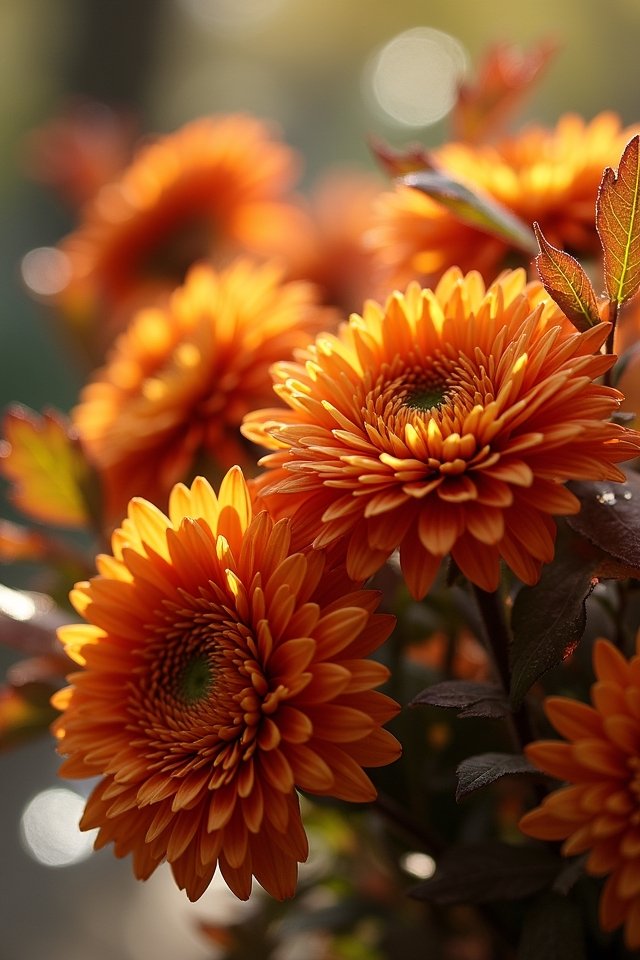 chrysanthemums and oak leaves