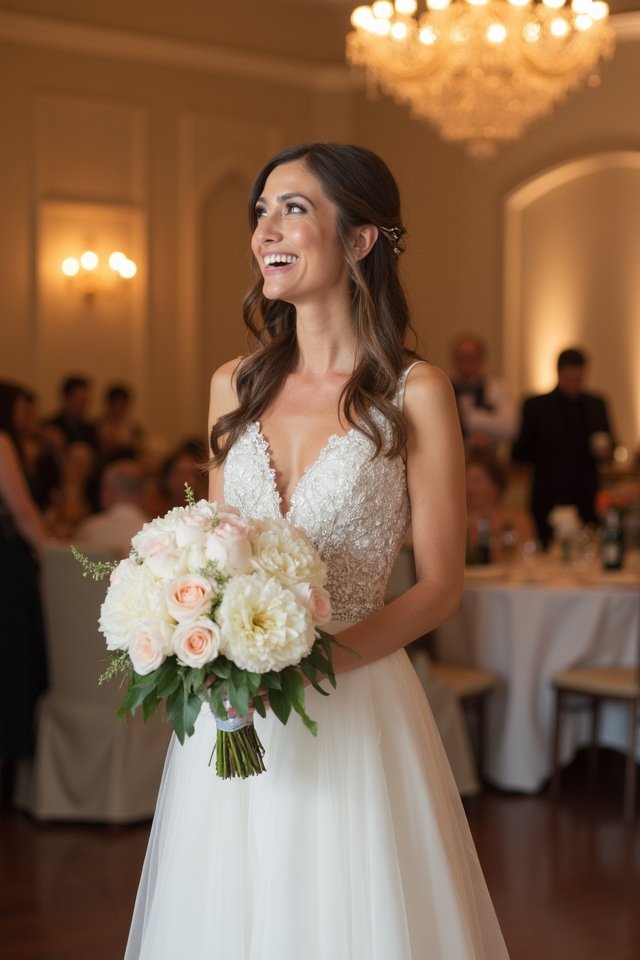 classic bouquet wedding pose