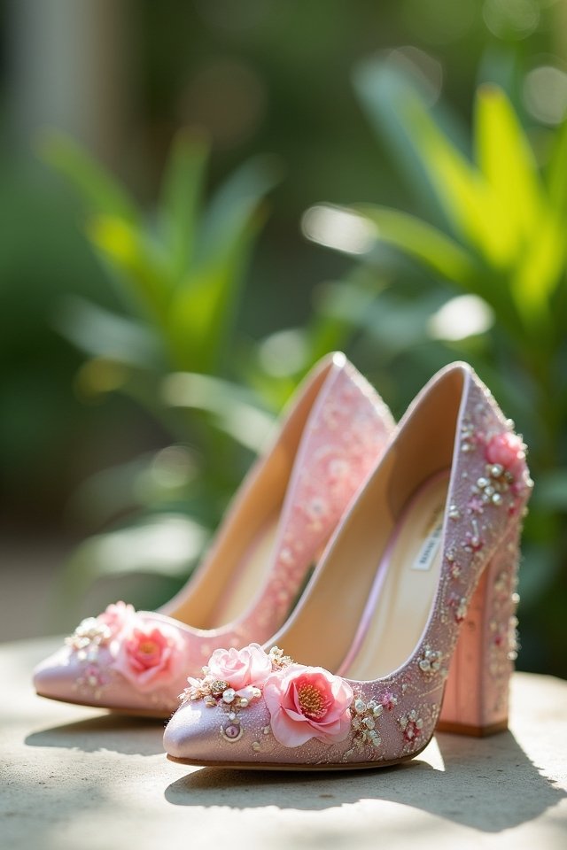 colorful floral block heels