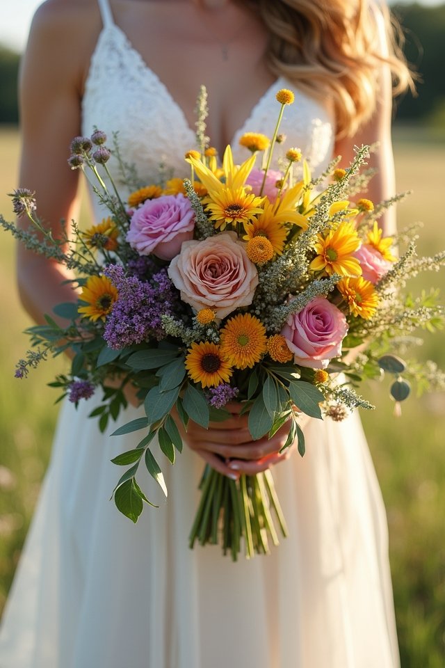 colorful wildflower wedding cascade