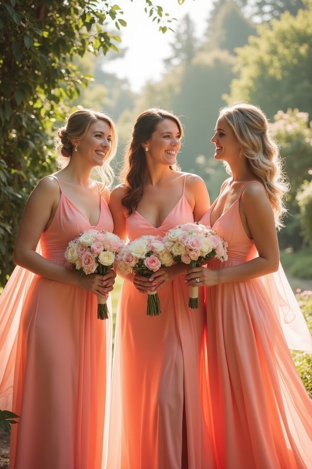 coral dresses enhance weddings