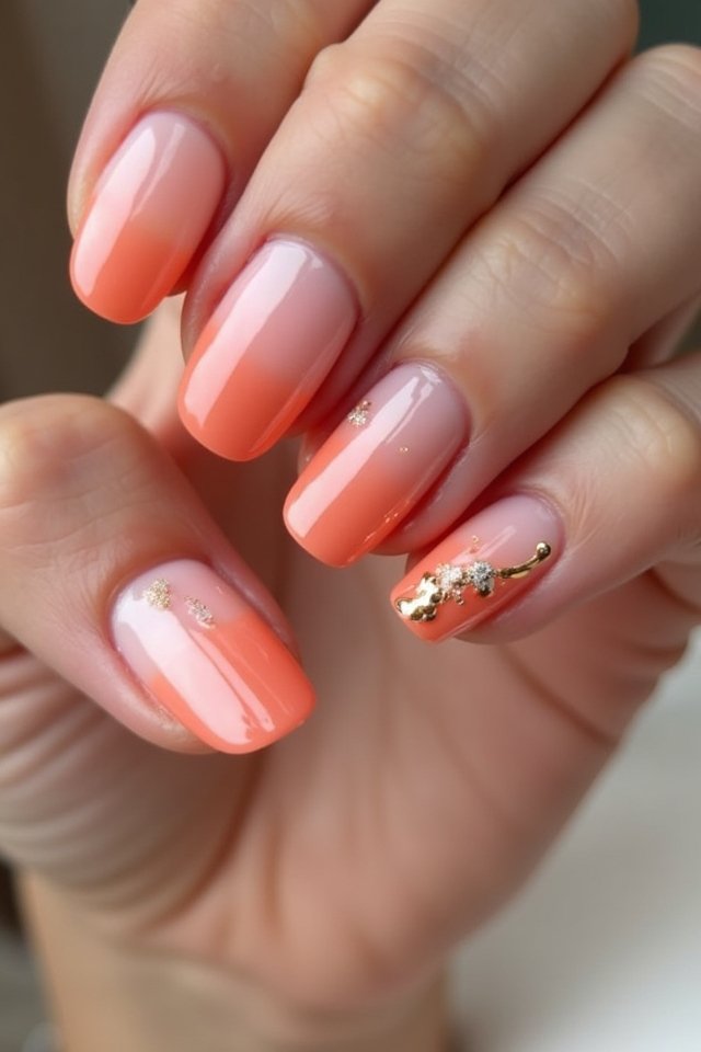 coral peach ombre nails